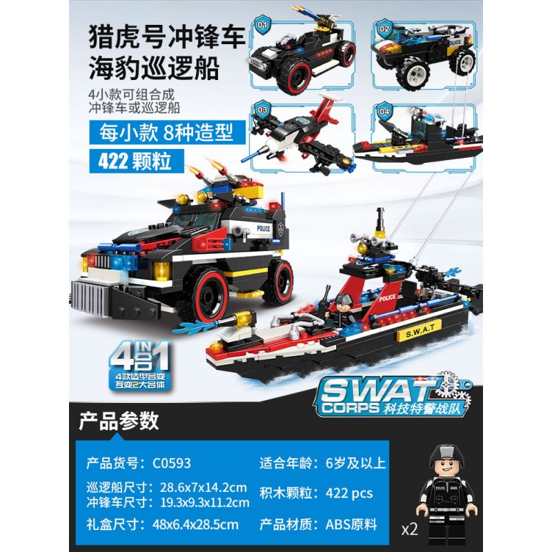 WOMA C0593 0593 non  XE TẤN CÔNG VŨ TRANG SĂN HỔ 34 THAY ĐỔI bộ đồ chơi xếp lắp ráp ghép mô hình SWAT CORPS 422 khối