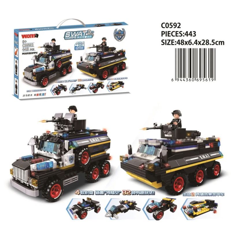 WOMA C0592 0592 non  XE BỌC THÉP CHỐNG SÉT YONGTAN bộ đồ chơi xếp lắp ráp ghép mô hình SWAT CORPS 443 khối
