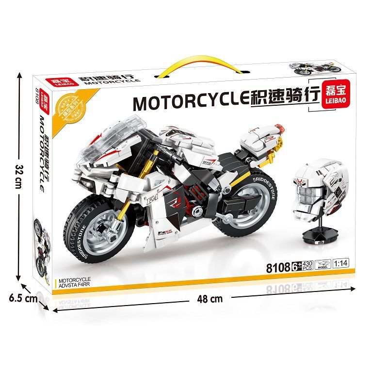 LEIBAO 8108 non Lego TỐC ĐỘ ĐI XE TÍCH LŨY MV AGUSTA F4 RR 1:14 tỷ lệ 1:14 bộ đồ chơi xếp lắp ráp ghép mô hình Motorcycle Motorbike MOTORCYCLE AGUSTA F4 RR Xe Hai Bánh 430 khối