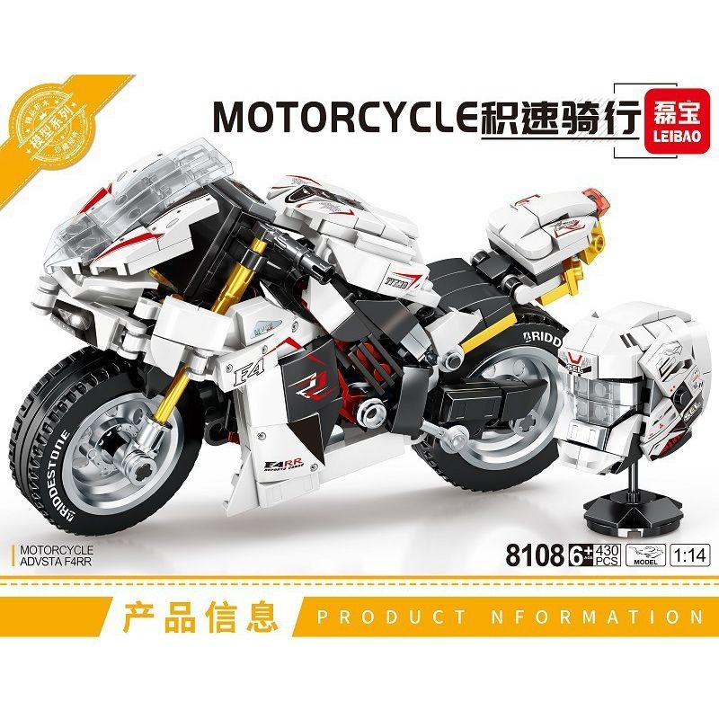 LEIBAO 8108 non  TỐC ĐỘ ĐI XE TÍCH LŨY MV AGUSTA F4 RR 1:14 tỷ lệ 1:14 bộ đồ chơi xếp lắp ráp ghép mô hình Motorcycle Motorbike MOTORCYCLE AGUSTA F4 RR Xe Hai Bánh 430 khối