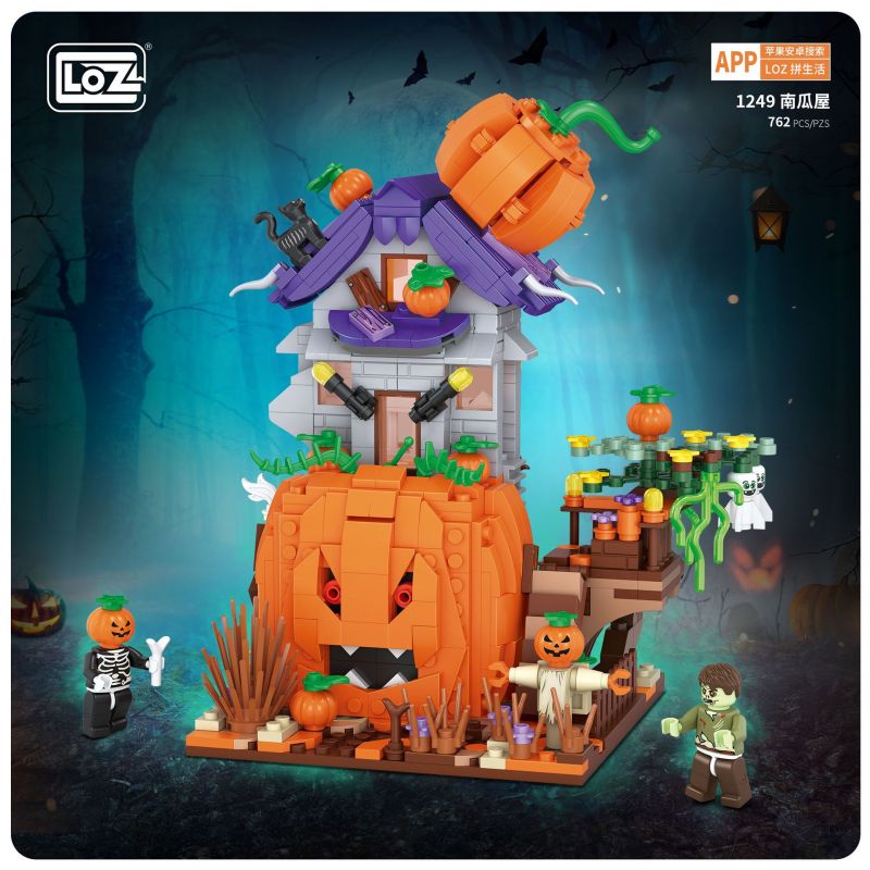 LOZ 1249 non  NHÀ BÍ NGÔ bộ đồ chơi xếp lắp ráp ghép mô hình Halloween Lễ Hội Hóa Trang Ma Quỷ 762 khối