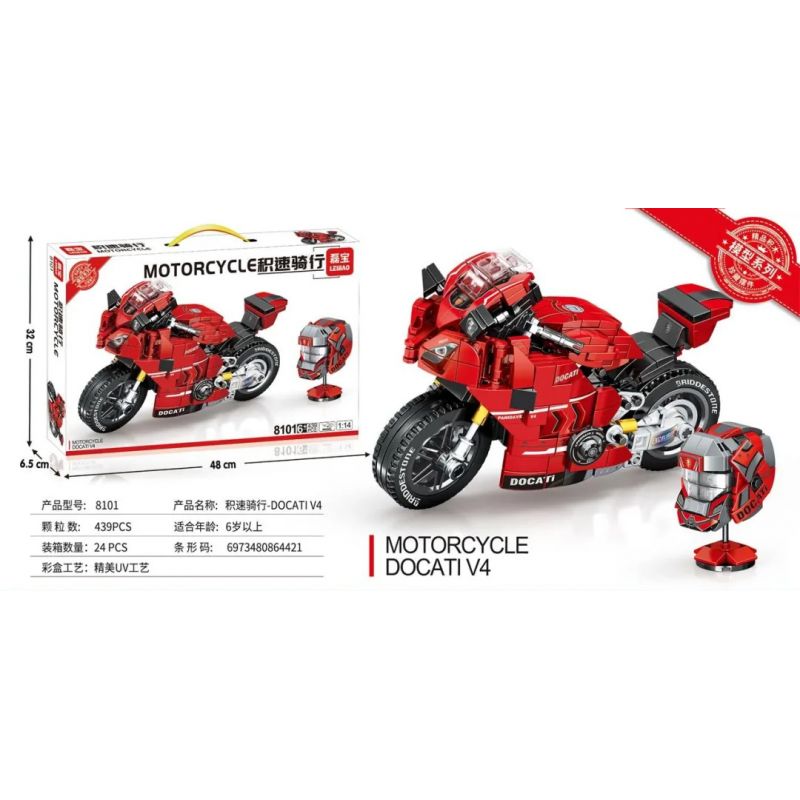 LEIBAO 8101 non  TỐC ĐỘ ĐI XE TÍCH LŨY DUCATI PANIGALE V4 1:14 tỷ lệ 1:14 bộ đồ chơi xếp lắp ráp ghép mô hình Motorcycle Motorbike MOTORCYCLE DUCATI V4 Xe Hai Bánh 439 khối