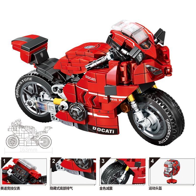 LEIBAO 8101 non  TỐC ĐỘ ĐI XE TÍCH LŨY DUCATI PANIGALE V4 1:14 tỷ lệ 1:14 bộ đồ chơi xếp lắp ráp ghép mô hình Motorcycle Motorbike MOTORCYCLE DUCATI V4 Xe Hai Bánh 439 khối