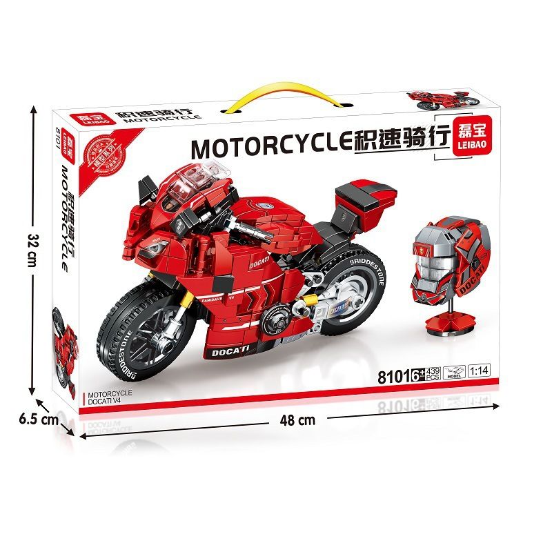 LEIBAO 8101 non  TỐC ĐỘ ĐI XE TÍCH LŨY DUCATI PANIGALE V4 1:14 tỷ lệ 1:14 bộ đồ chơi xếp lắp ráp ghép mô hình Motorcycle Motorbike MOTORCYCLE DUCATI V4 Xe Hai Bánh 439 khối