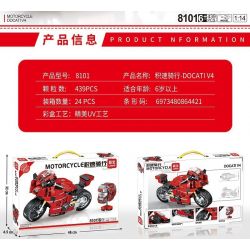 LEIBAO 8101 non  TỐC ĐỘ ĐI XE TÍCH LŨY DUCATI PANIGALE V4 1:14 tỷ lệ 1:14 bộ đồ chơi xếp lắp ráp ghép mô hình Motorcycle Motorbike MOTORCYCLE DUCATI V4 Xe Hai Bánh 439 khối