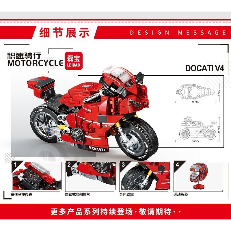 LEIBAO 8101 non  TỐC ĐỘ ĐI XE TÍCH LŨY DUCATI PANIGALE V4 1:14 tỷ lệ 1:14 bộ đồ chơi xếp lắp ráp ghép mô hình Motorcycle Motorbike MOTORCYCLE DUCATI V4 Xe Hai Bánh 439 khối