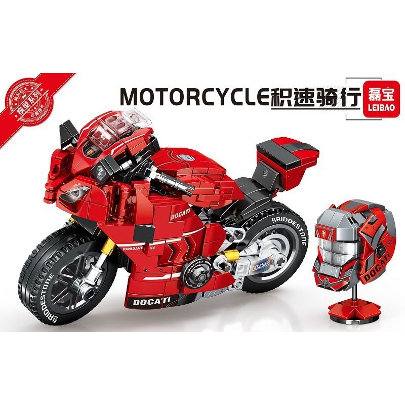 LEIBAO 8101 non  TỐC ĐỘ ĐI XE TÍCH LŨY DUCATI PANIGALE V4 1:14 tỷ lệ 1:14 bộ đồ chơi xếp lắp ráp ghép mô hình Motorcycle Motorbike MOTORCYCLE DUCATI V4 Xe Hai Bánh 439 khối