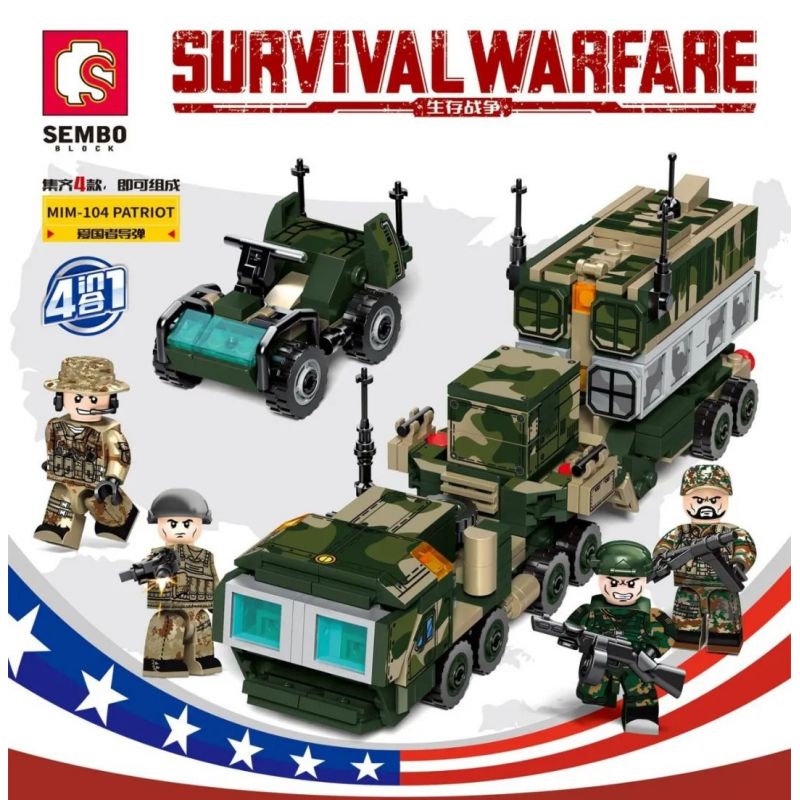 SEMBO 207120 207117 207118 207119 non  QUÂN ĐỘI HOA KỲ 4 MÔ HÌNH bộ đồ chơi xếp lắp ráp ghép mô hình Military Army SURVIVAL WARFARE Quân Sự Bộ Đội 658 khối