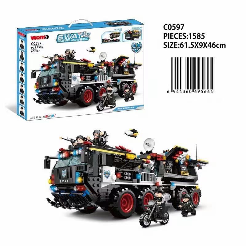 WOMA C0597 0597 non  TÀU SÂN BAY BỌC THÉP HẠNG NẶNG THUNDER bộ đồ chơi xếp lắp ráp ghép mô hình SWAT CORPS 1585 khối