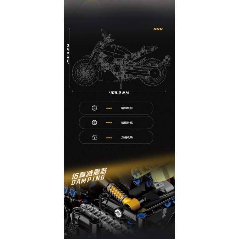 ZHEGAO QJ5184 5184 non  MÔ TÔ QUỶ LỚN DUCATI bộ đồ chơi xếp lắp ráp ghép mô hình Motorcycle Motorbike DUCATI DIAVEL Xe Hai Bánh 756 khối