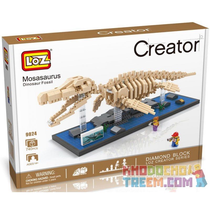 LOZ 9024 Xếp hình kiểu Nanoblock JURASSIC WORLD DINOSAURS Mosasaurus Dinosaur Skeletons Bộ Xương Khủng Long Mosasaurus 740 khối điều khiển từ xa