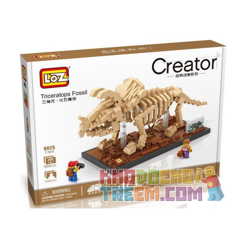 LOZ 9025 Xếp hình kiểu Nanoblock JURASSIC WORLD DINOSAURS Triceratops Fossil Dinosaur Skeletons Bộ Xương Khủng Long Hóa Thạch Triceratops 660 khối