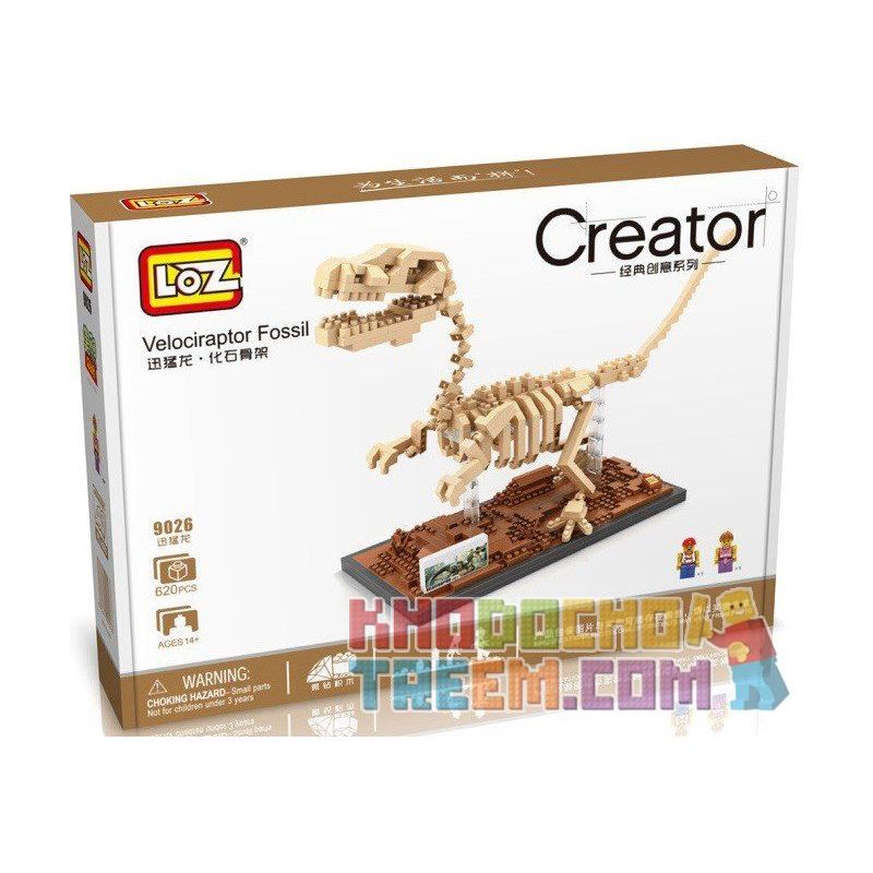 LOZ 9026 Xếp hình kiểu Nanoblock JURASSIC WORLD DINOSAURS Velociraptor Fossil Dinosaur Skeletons Bộ Xương Khủng Long Hóa Thạch Velociraptor 660 khối