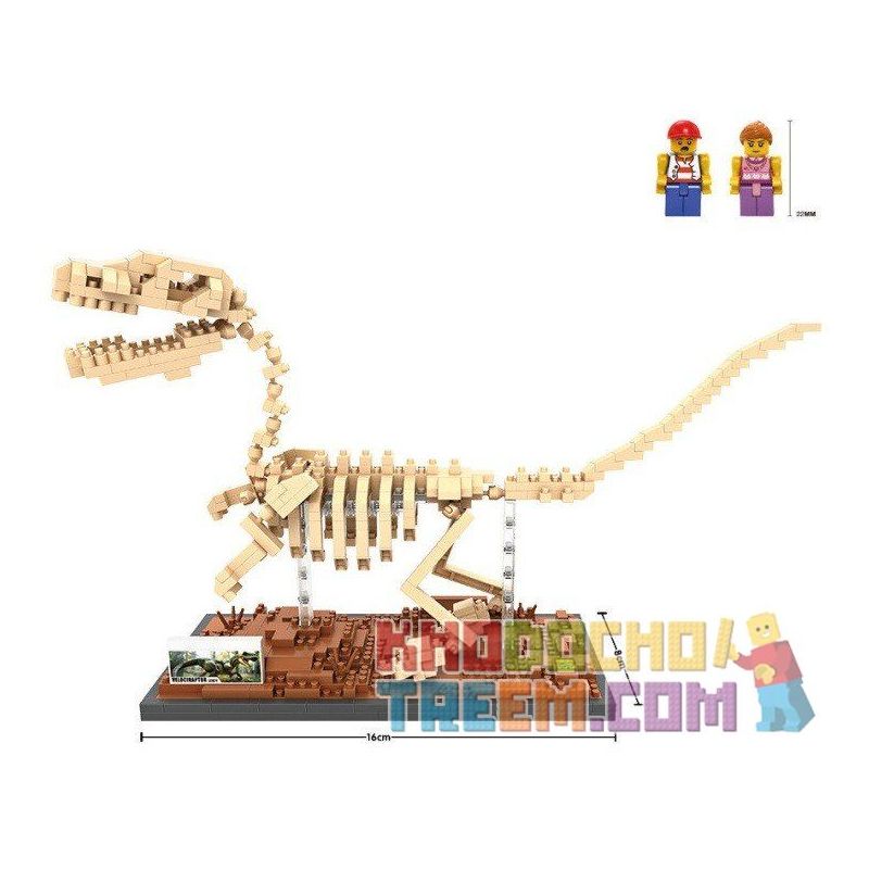 LOZ 9026 Xếp hình kiểu Nanoblock JURASSIC WORLD DINOSAURS Velociraptor Fossil Dinosaur Skeletons Bộ Xương Khủng Long Hóa Thạch Velociraptor 660 khối