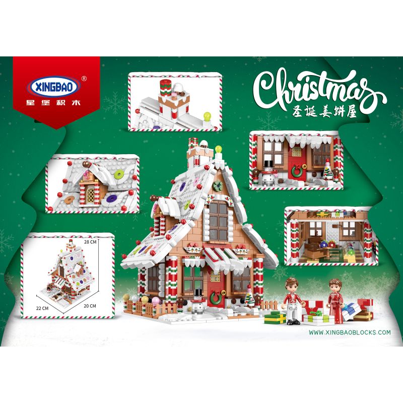 XINGBAO XB-18021 18021 XB18021 non  NGÔI NHÀ BÁNH GỪNG GIÁNG SINH bộ đồ chơi xếp lắp ráp ghép mô hình Christmas 1455 khối