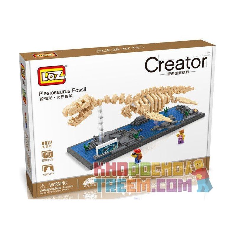 LOZ 9027 Xếp hình kiểu Nanoblock JURASSIC WORLD DINOSAURS Plesiosaurus Fossil Dinosaur Skeletons Bộ Xương Khủng Long Hóa Thạch Plesiosaurus 660 khối