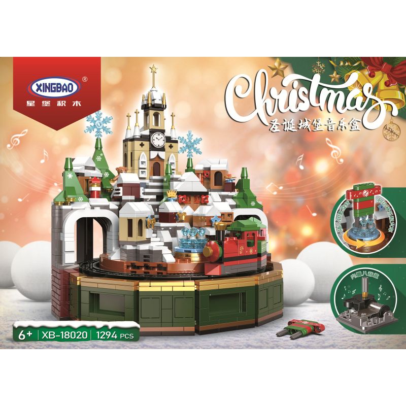 XINGBAO XB-18020 18020 XB18020 non  HỘP NHẠC LÂU ĐÀI GIÁNG SINH bộ đồ chơi xếp lắp ráp ghép mô hình Christmas 1294 khối
