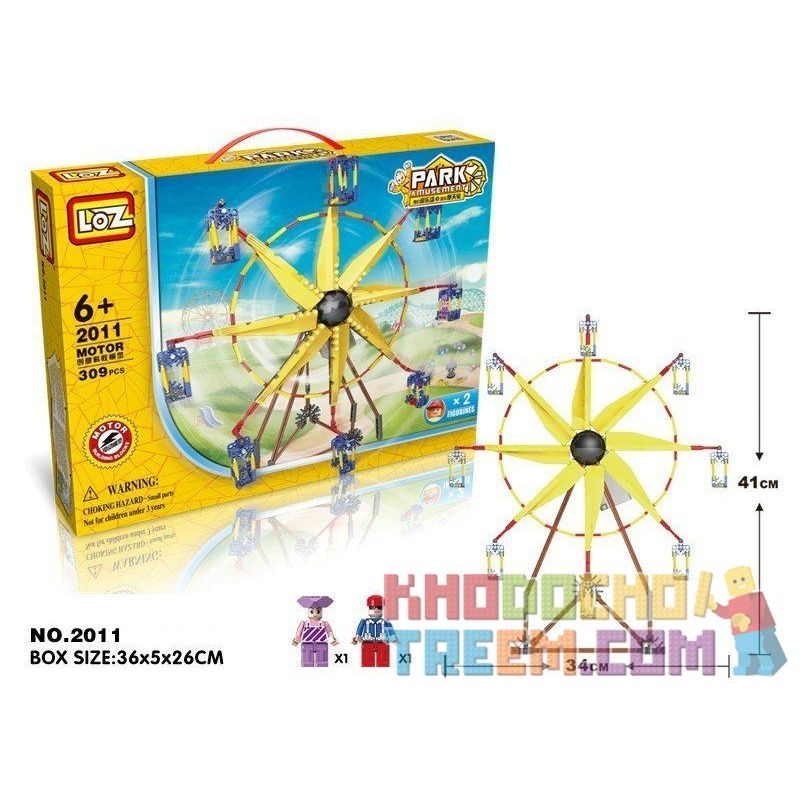LOZ 2011 Xếp hình kiểu Nanoblock LOZ ELECTRIC AMUSEMENT PARK Electric Amusement Park Ferris Wheel đu Quay Hình Chong Chóng 8 Cánh Có động Cơ Pin 309 khối có động cơ pin