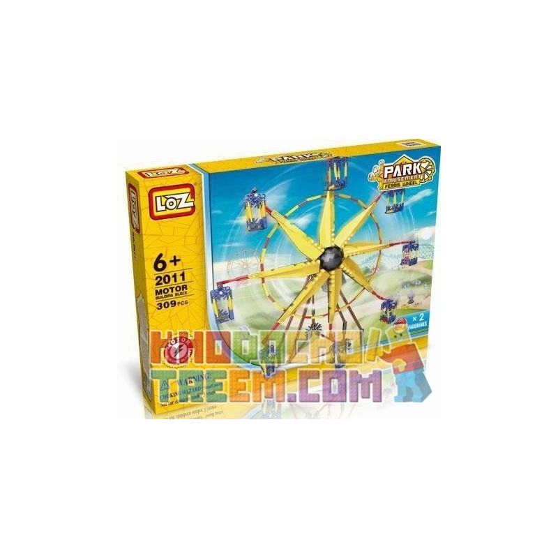 LOZ 2011 Xếp hình kiểu Nanoblock LOZ ELECTRIC AMUSEMENT PARK Electric Amusement Park Ferris Wheel đu Quay Hình Chong Chóng 8 Cánh Có động Cơ Pin 309 khối có động cơ pin