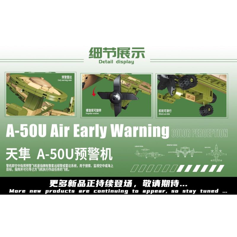MINGDI K0287 0287 non  MÁY BAY CẢNH BÁO SỚM SKYHAWK A-50U bộ đồ chơi xếp lắp ráp ghép mô hình Military Army A-50U AIR EARLY WARNING Quân Sự Bộ Đội 517 khối