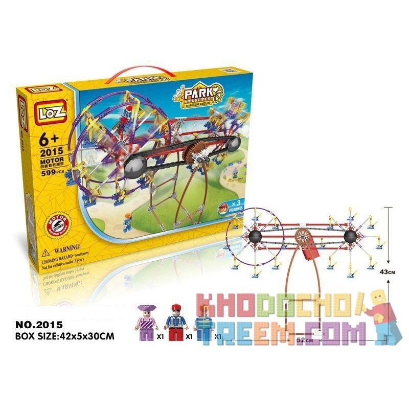 LOZ 2015 Xếp hình kiểu Nanoblock LOZ ELECTRIC AMUSEMENT PARK Electric Amusement Park Fantastic Ferris Wheel đu Quay 2 Bánh Xe Siêu Tốc động Cơ Pin 599 khối có động cơ pin