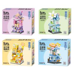 ZHEGAO GZ6118 6118 non  4 LOẠI NGÔI NHÀ THEO CHỦ ĐỀ VUI NHỘN CỦA SANFU QUÁN TRÀ SỮA LẤY CẢM HỨNG CỬA HÀNG HOA ĐẦY MÀU SẮC CÀ PHÊ MÈO DỄ THƯƠNG VÀ TIỆM BÁNH TÌNH YÊU bộ đồ chơi xếp lắp ráp ghép mô hình 1171 khối
