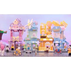 ZHEGAO GZ6118 6118 non  4 LOẠI NGÔI NHÀ THEO CHỦ ĐỀ VUI NHỘN CỦA SANFU QUÁN TRÀ SỮA LẤY CẢM HỨNG CỬA HÀNG HOA ĐẦY MÀU SẮC CÀ PHÊ MÈO DỄ THƯƠNG VÀ TIỆM BÁNH TÌNH YÊU bộ đồ chơi xếp lắp ráp ghép mô hình 1171 khối