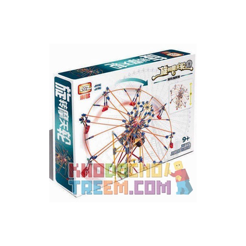 LOZ 2021 P0002 0002 Xếp hình kiểu Nanoblock LOZ ELECTRIC AMUSEMENT PARK Electric Amusement Park Whirly Ferris Wheel Rotating Wheel đu Quay Tròn Nghiêng 8 Ghế động Cơ Pin 537 khối có động cơ pin