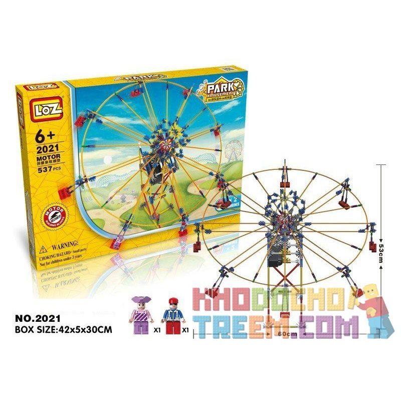 LOZ 2021 P0002 0002 Xếp hình kiểu Nanoblock LOZ ELECTRIC AMUSEMENT PARK Electric Amusement Park Whirly Ferris Wheel Rotating Wheel đu Quay Tròn Nghiêng 8 Ghế động Cơ Pin 537 khối có động cơ pin