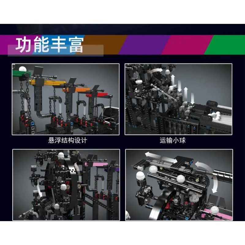 MouldKing 26006 Mould King 26006 REBRICKABLE MOC-43565 43565 MOC43565 non  NHÀ MÁY SẢN XUẤT DÂY CHUYỀN GBC RAINBOW TENSION bộ đồ chơi xếp lắp ráp ghép mô hình GREAT BALL CONTRAPTION RAINBOW TENSEGRITY 2520 khối