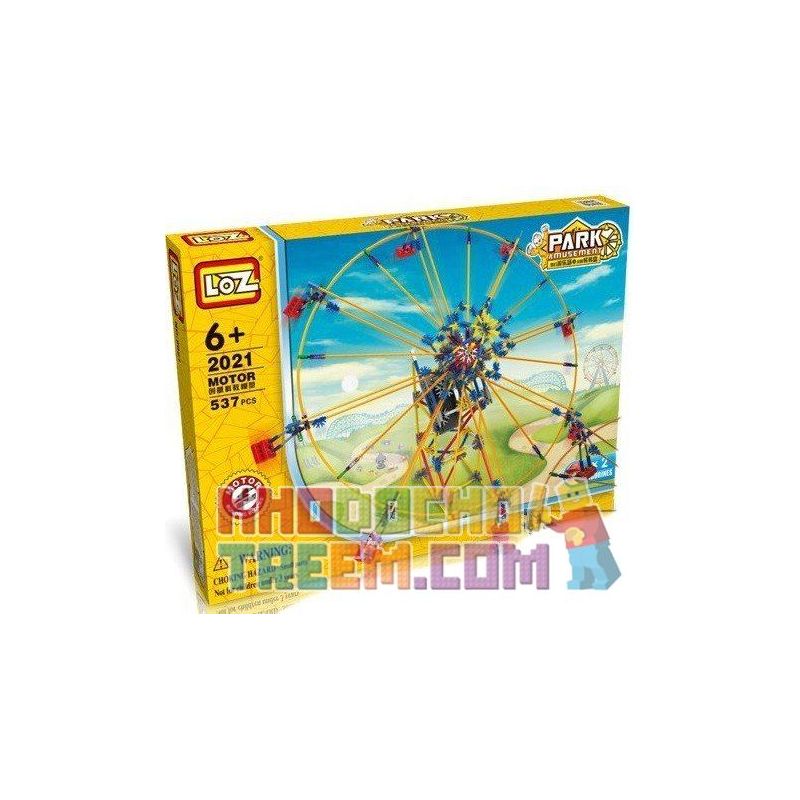 LOZ 2021 P0002 0002 Xếp hình kiểu Nanoblock LOZ ELECTRIC AMUSEMENT PARK Electric Amusement Park Whirly Ferris Wheel Rotating Wheel đu Quay Tròn Nghiêng 8 Ghế động Cơ Pin 537 khối có động cơ pin