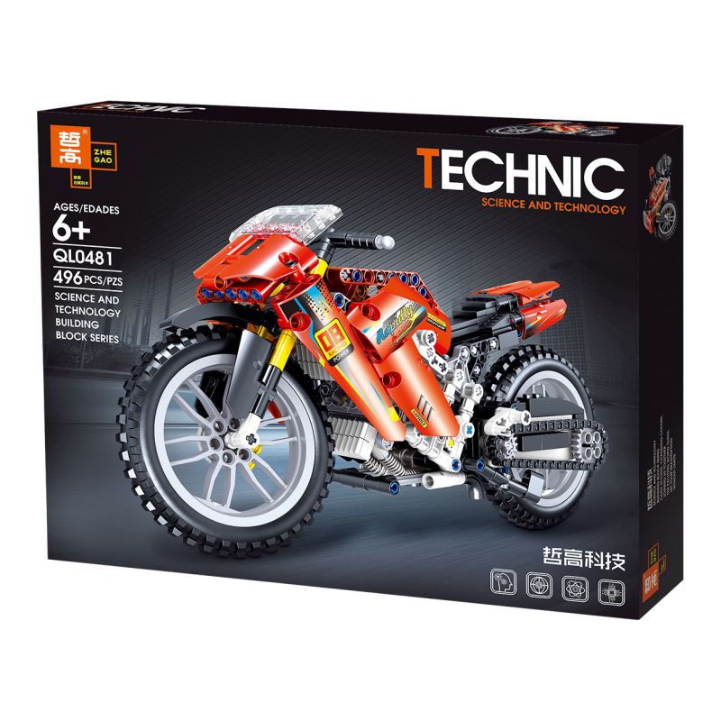 ZHEGAO QL0481 0481 non  XÍCH PHONG XE MÁY bộ đồ chơi xếp lắp ráp ghép mô hình  COMPETITIVE MOTORCTCLE Kỹ Thuật Công Nghệ Cao Mô Hình Phương Tiện 496 khối