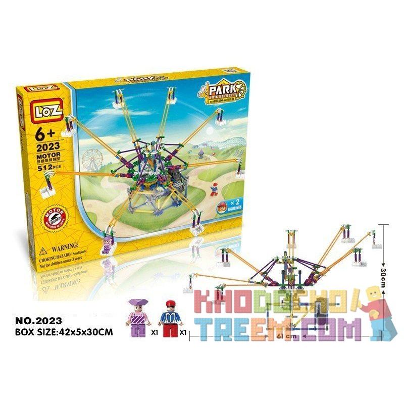 LOZ 2023 P0005 0005 Xếp hình kiểu Nanoblock LOZ ELECTRIC AMUSEMENT PARK Electric Amusement Park Octopus Whirly Movable đu Quay 8 Tay Văng Nghiêng động Cơ Pin 512 khối có động cơ pin