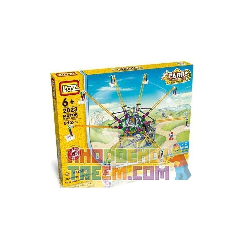 LOZ 2023 P0005 0005 Xếp hình kiểu Nanoblock LOZ ELECTRIC AMUSEMENT PARK Electric Amusement Park Octopus Whirly Movable đu Quay 8 Tay Văng Nghiêng động Cơ Pin 512 khối có động cơ pin