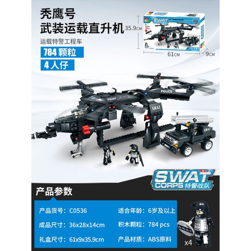 WOMA C0536 0536 non Lego MÁY BAY TRỰC THĂNG VŨ TRANG CONDOR bộ đồ chơi xếp lắp ráp ghép mô hình Swat Special Force SWAT CORPS Đặc Nhiệm 784 khối