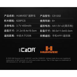 CADA DOUBLEE C51202 51202 non  XE ĐỊA HÌNH HUMMER H1 1:14 tỷ lệ 1:14 bộ đồ chơi xếp lắp ráp ghép mô hình  HUMVEE Kỹ Thuật Công Nghệ Cao Mô Hình Phương Tiện 628 khối