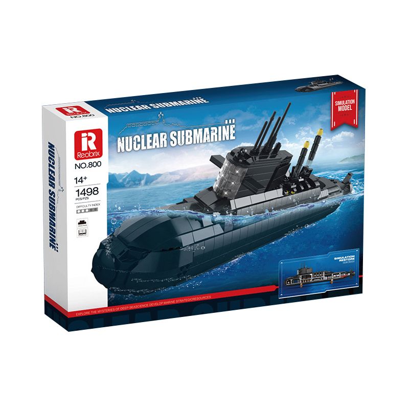 REOBRIX 800 non  TÀU NGẦM HẠT NHÂN CHIẾN LƯỢC TYPE 094 bộ đồ chơi xếp lắp ráp ghép mô hình Military Army NUCLEAR SUBMARINE Quân Sự Bộ Đội 1498 khối