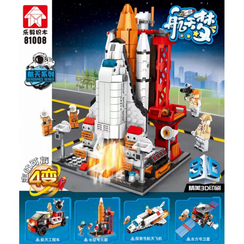 LEYI 81008 non  MÁY BAY HÀNG KHÔNG VŨ TRỤ MẶT TRĂNG 4 XE KỸ THUẬT GIAN KẾT HỢP TÊN LỬA MA TRẬN DÀI SỐ THÁM HIỂM TÀU ​​ĐƯA ĐÓN VỆ TINH PHƯƠNG ĐÔNG bộ đồ chơi xếp lắp ráp ghép mô hình Space Thám Hiểm Không Gian 738 khối
