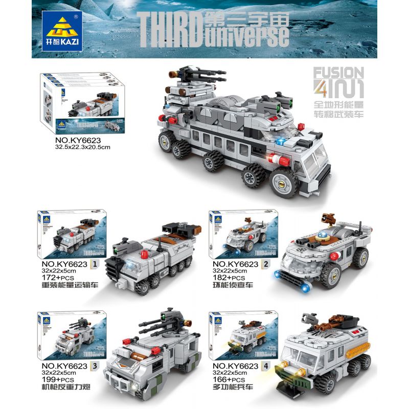 Kazi KY6623 6623 non  XE VŨ TRANG TRUYỀN NĂNG LƯỢNG TRÊN MỌI ĐỊA HÌNH 4 KẾT HỢP bộ đồ chơi xếp lắp ráp ghép mô hình The Third Universe Vũ Trụ Thứ 3 719 khối
