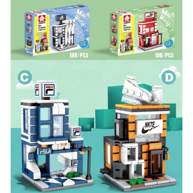 LEYI 67002A 67002B 67002C 67002D non  CỬA HÀNG QUẦN ÁO THỂ THAO 4 KIỂU bộ đồ chơi xếp lắp ráp ghép mô hình Mini Modular MINI WORLD Đường Phố Thu Nhỏ 762 khối