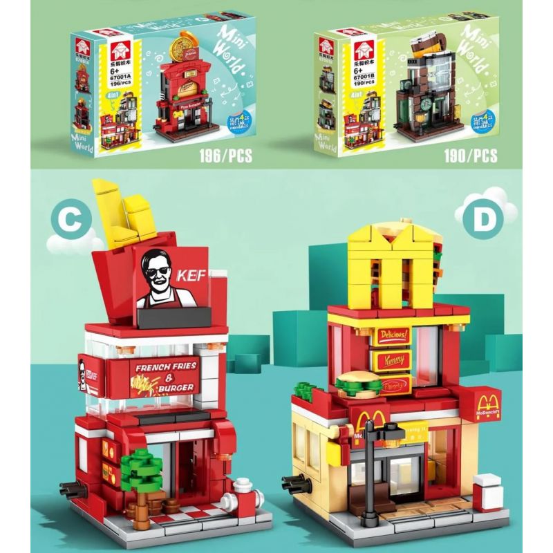 LEYI 67001A 67001B 67001C 67001D non  4 LOẠI CỬA HÀNG PIZZA QUÁN CÀ PHÊ NHÀ THỨC ĂN NHANH PHƯƠNG TÂY BÁNH MÌ KẸP THỊT bộ đồ chơi xếp lắp ráp ghép mô hình Mini Modular MINI WORLD Đường Phố Thu Nhỏ 762 khối