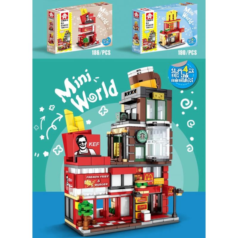 LEYI 67001A 67001B 67001C 67001D non  4 LOẠI CỬA HÀNG PIZZA QUÁN CÀ PHÊ NHÀ THỨC ĂN NHANH PHƯƠNG TÂY BÁNH MÌ KẸP THỊT bộ đồ chơi xếp lắp ráp ghép mô hình Mini Modular MINI WORLD Đường Phố Thu Nhỏ 762 khối