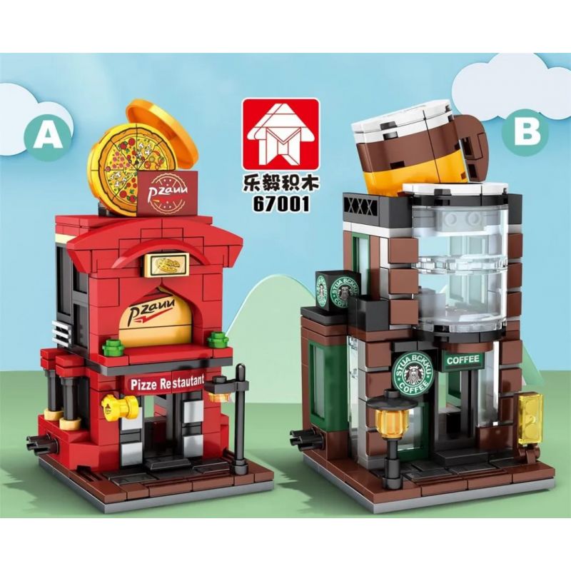 LEYI 67001A 67001B 67001C 67001D non  4 LOẠI CỬA HÀNG PIZZA QUÁN CÀ PHÊ NHÀ THỨC ĂN NHANH PHƯƠNG TÂY BÁNH MÌ KẸP THỊT bộ đồ chơi xếp lắp ráp ghép mô hình Mini Modular MINI WORLD Đường Phố Thu Nhỏ 762 khối