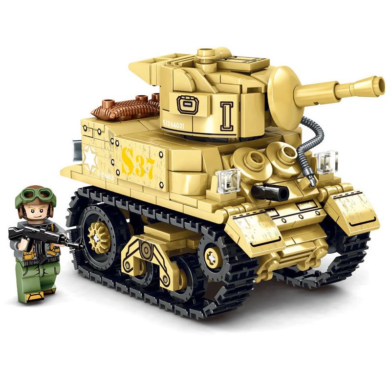 LEYI 66021 non Lego XE TĂNG PHIÊN BẢN Q M5 STUART bộ đồ chơi xếp lắp ráp ghép mô hình Military Army M5 STEWART Quân Sự Bộ Đội 438 khối