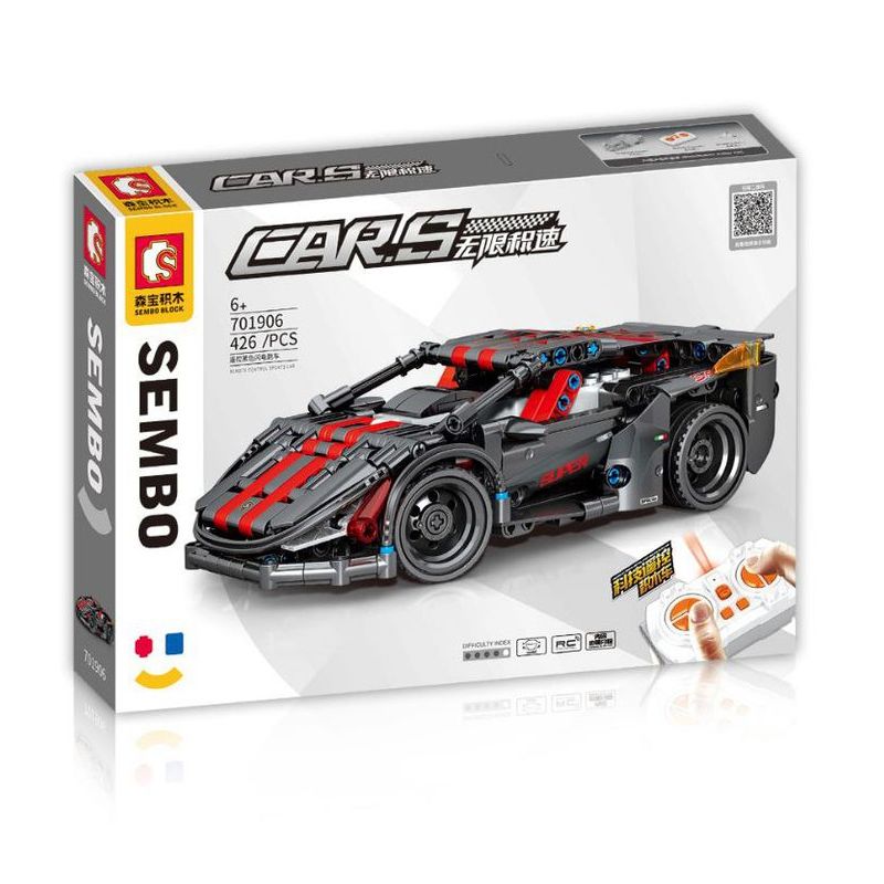 SEMBO 701906 non  ĐIỀU KHIỂN TỪ XA ĐEN LIGHTNING THỂ THAO XE HƠI CÔNG NGHỆ STUNTS bộ đồ chơi xếp lắp ráp ghép mô hình  CARS REMOTE CONTROL SPORTS Kỹ Thuật Công Nghệ Cao Mô Hình Phương Tiện 426 khối