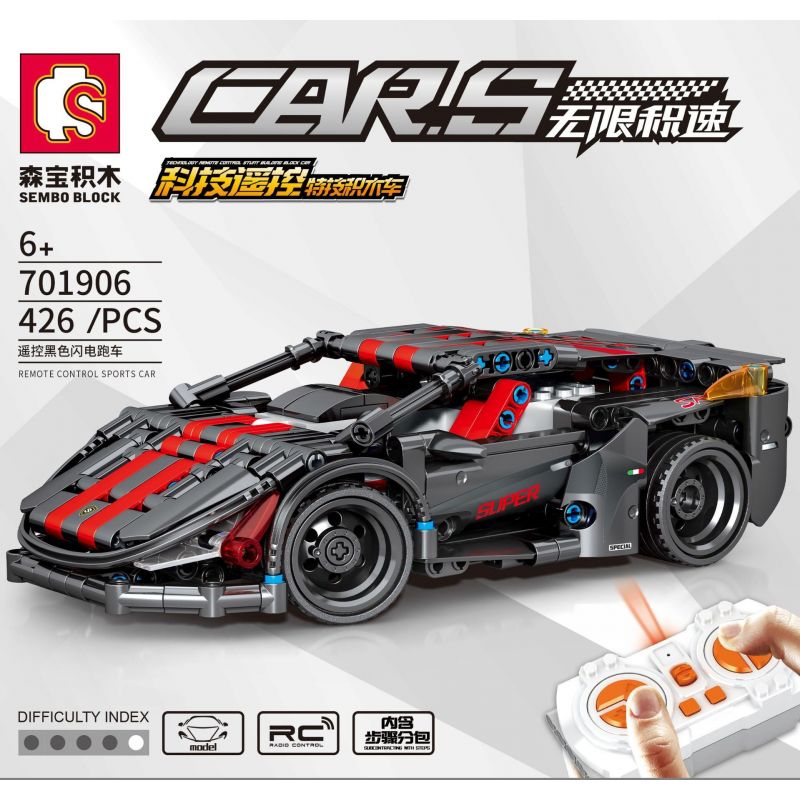 SEMBO 701906 non  ĐIỀU KHIỂN TỪ XA ĐEN LIGHTNING THỂ THAO XE HƠI CÔNG NGHỆ STUNTS bộ đồ chơi xếp lắp ráp ghép mô hình  CARS REMOTE CONTROL SPORTS Kỹ Thuật Công Nghệ Cao Mô Hình Phương Tiện 426 khối