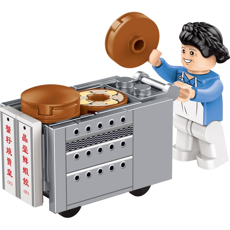 ROYAL TOYS RT64 non Lego XE DIM SUM HỒNG KÔNG bộ đồ chơi xếp lắp ráp ghép mô hình City CITY STORY DIM SUM CART Thành Phố 45 khối