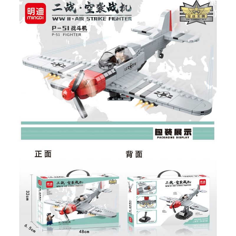 MINGDI 9039 non  MÁY BAY CHIẾN ĐẤU P-51 bộ đồ chơi xếp lắp ráp ghép mô hình P-51 FIGHTER 402 khối