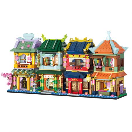 GUDI 51009 51005 51006 51007 51008 non  QUẢNG TRƯỜNG NHẠC CỤ VƯỜN LANXIN PHÒNG TRÀ SUQIU PAVILION NHÀ HÀNG ZUIXIAOLOU LÀNG LỤA VÀ SATIN LUOYIFANG bộ đồ chơi xếp lắp ráp ghép mô hình 1239 khối