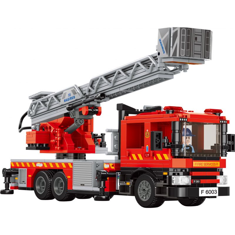 ROYAL TOYS RT37 non Lego XE CHỮA CHÁY THANG THÉP HỒNG KÔNG bộ đồ chơi xếp lắp ráp ghép mô hình City CITY STORY HONG KONG FIRE ENGINE 55M TURNTABLE LADDER Thành Phố 602 khối